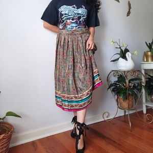 Vintage pleated colorful floral midi skirt